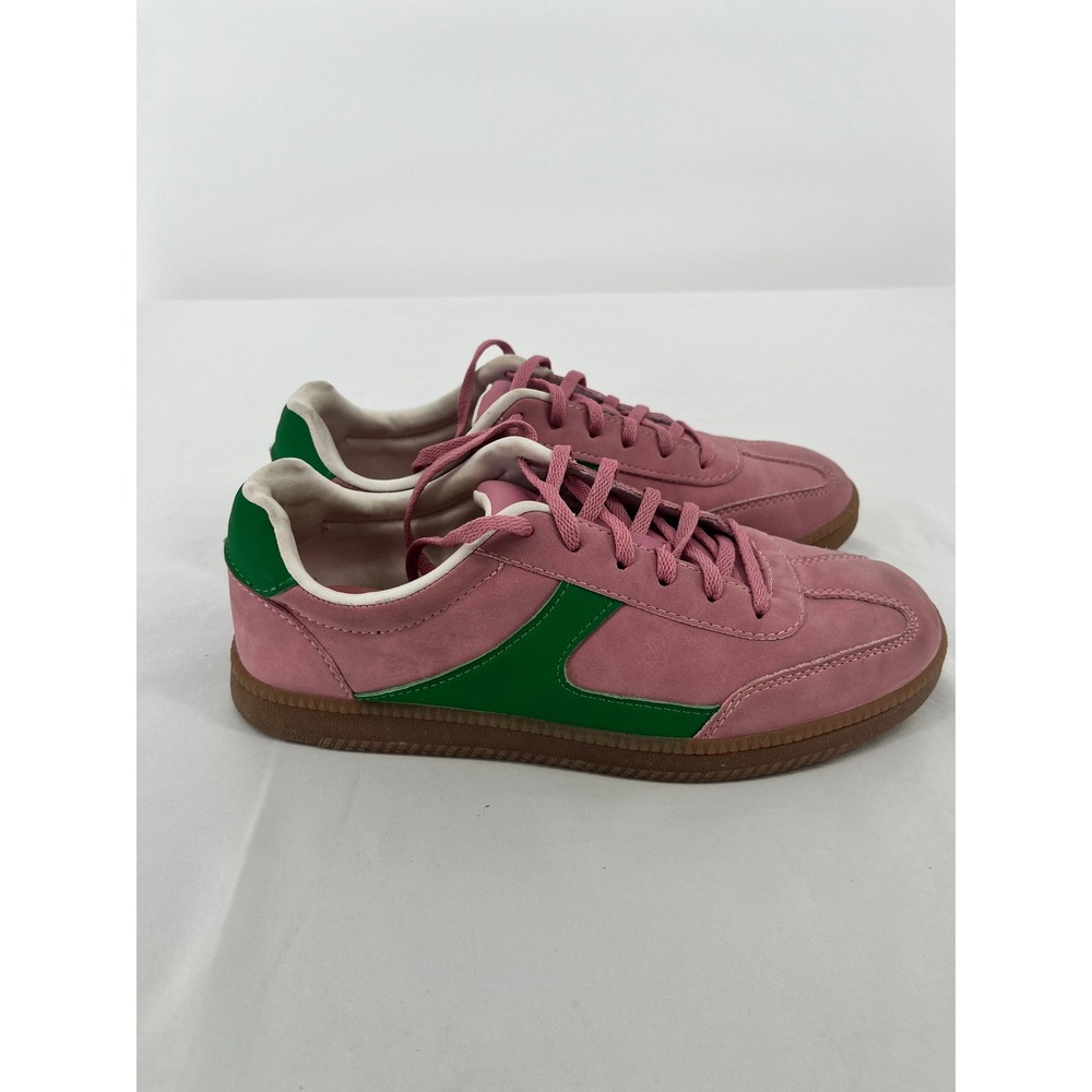 No Boundaries Retro Soccer Trainer Sneakers Women 7.5W Pink Green‎ Barbiecote